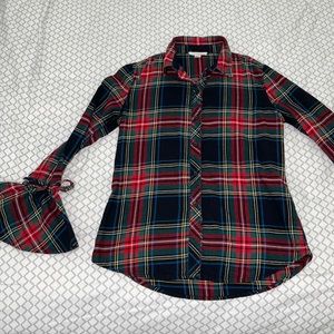 Beachlunchlounge Flared Sleeve Tartan Plaid Flannel